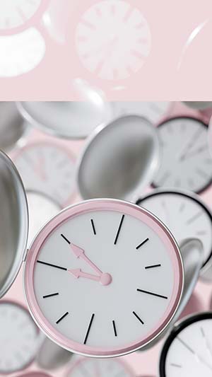 Template fr Instagram Story mit Uhren zum Thema Zeit in Rosa und Silber. 
