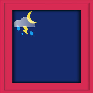 Template mit Wettericon f&uuml;r die Nacht. Mond, Wolke, Regen und Blitz