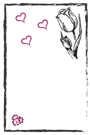 Rahmen mit handgezeichneter Tulpe und Herzchen