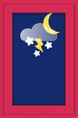 Template mit Wettersymbol f&uuml;r die Nacht, Mond, wolke, schnee und Blitz