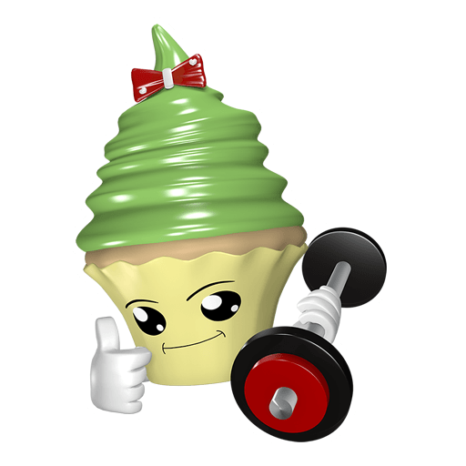 lustiger Sticker mit Hantel als Cupcake