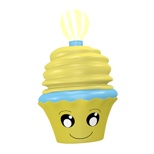 lustiger Sticker als Cupcake mit Gl&uuml;hbirne
