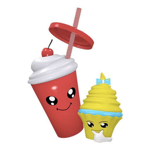 lustiger Shake und gr&uuml;belnder Cupcake als Sticker