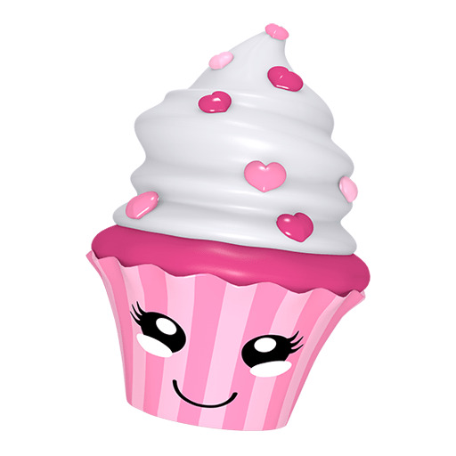 pinker Cupcake Sticker mit l&auml;chelnden Gesicht