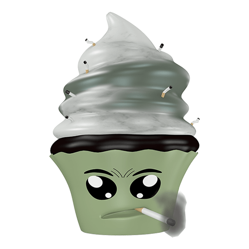 Cupcake Sticker mit qualmender Zigarette im Mund