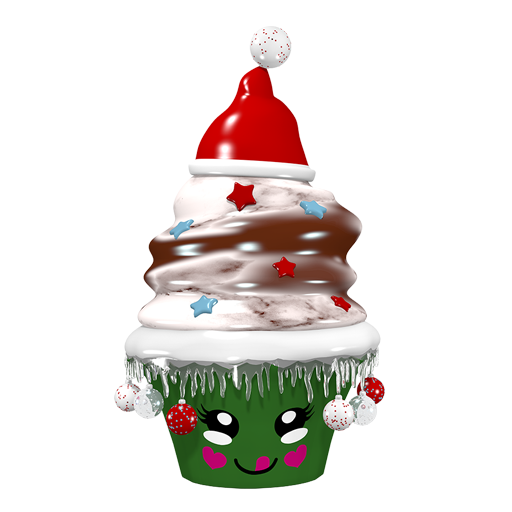 Cupcake Sticker mit Weihnachtsm&uuml;tze und Weihnachtskugeln