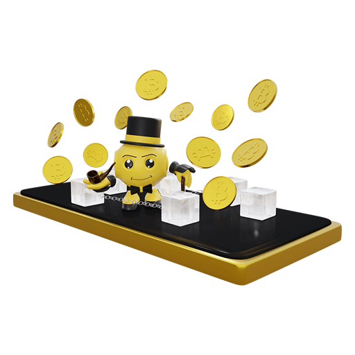 lustige Figur mit Zylinder in Bitcoins