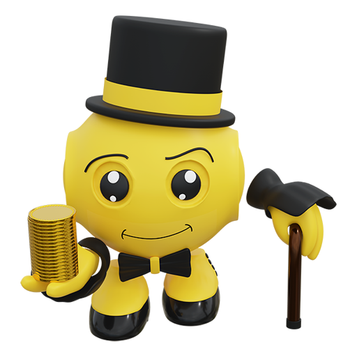 lustiger Robot mit Zylinder tr&auml;gt einen Stapel Geld