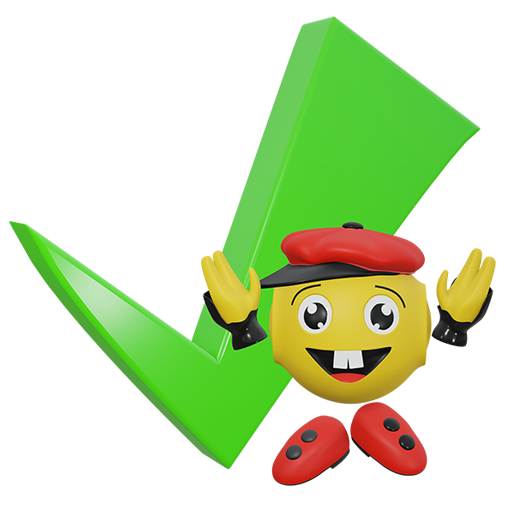 Kleiner Roboter springt vor einem OK Haken in die Luft