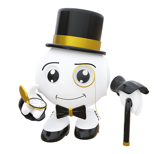 niedliche Figur mit Zylinder, Uhr und Spazierstock