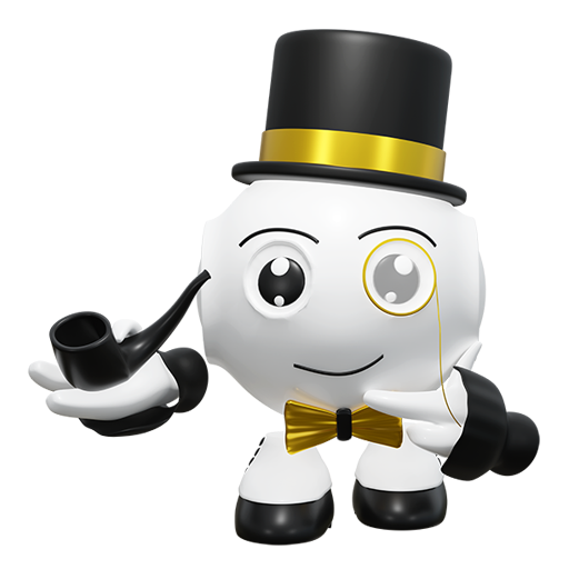 wei&szliger Roboter mit Zylinder und Monokel schaut nachdenklich