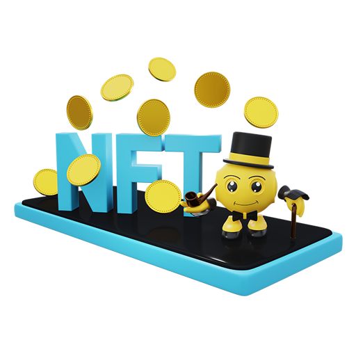 roboter steht auf einem Handy neben den Buchstaben NFT