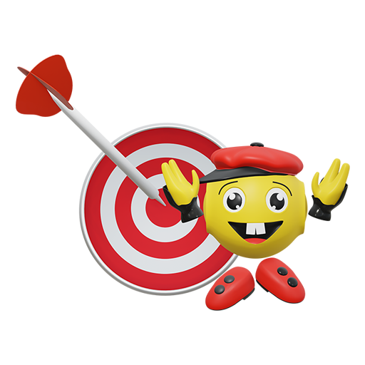 kleiner Roboter springt vor einer Zielscheibe in die Luft