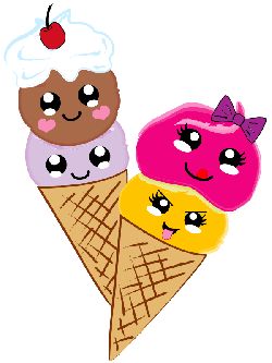 zwei Kawaii Eis im H&ouml;rnchen mit drei Eiskugeln