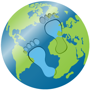 Erdkugel mit gro&szlig;en Fu&szlig;spuren