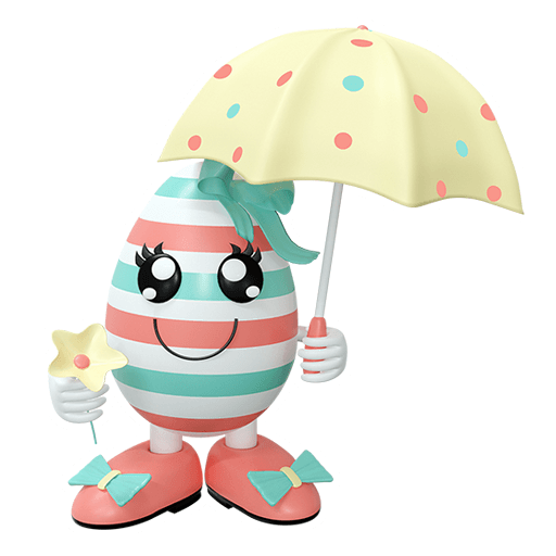 gestreiftes Osterei mit Sonnenschirm und Bl&uuml;mchen